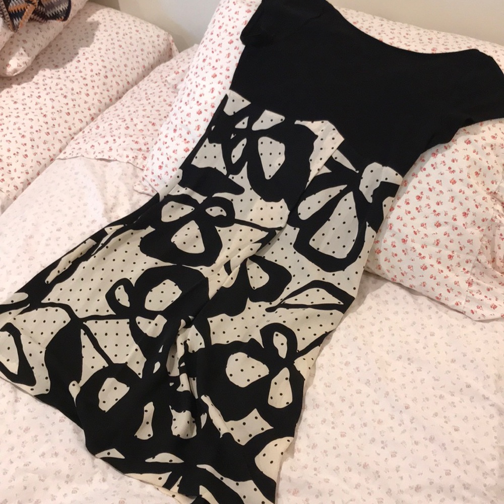 DVF Cream and Black Silk Dress